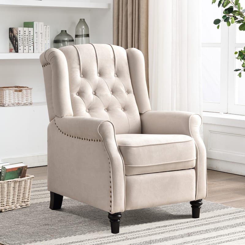 Cream Wingback Recliner With Diamond Button Tufting And Nailhead Trim