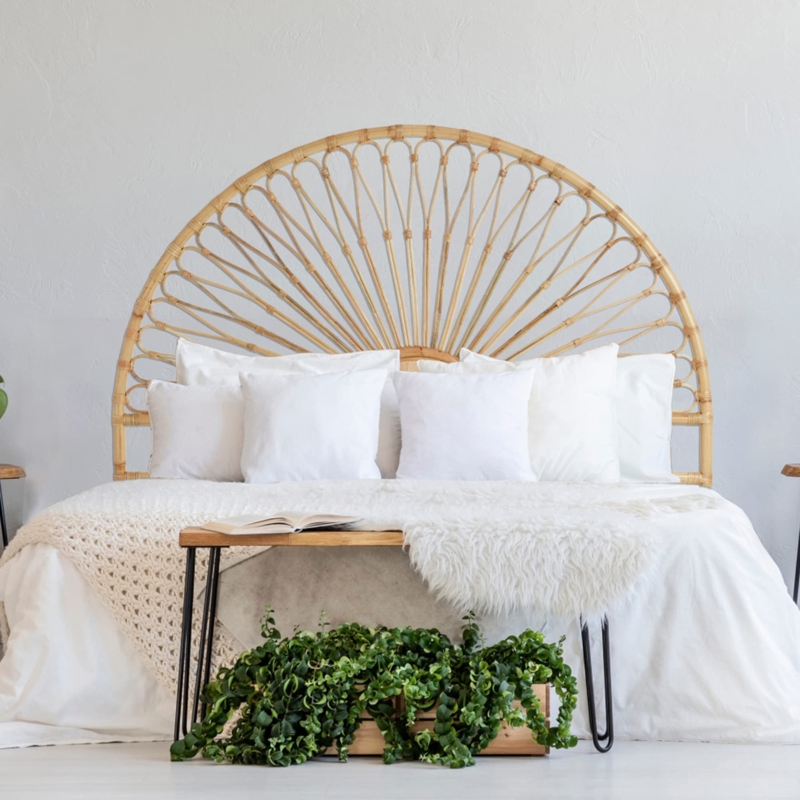 - Creative Co-Op Rattan Sunrise Design, King-Size Headboard,  Natural