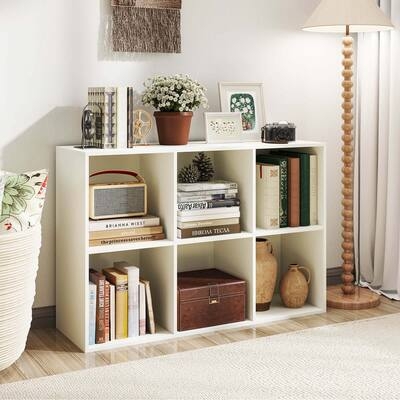 Cube Bookcase Horizontal Layout Six Cubes White Open Back