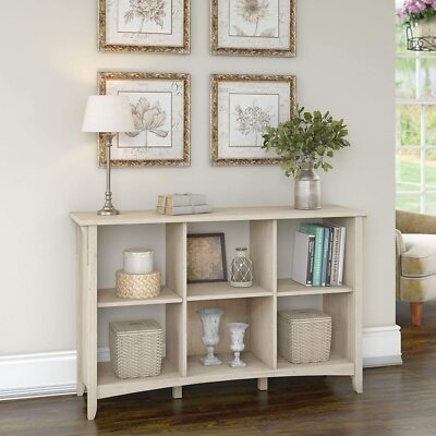 Cube Bookcase Off-White Finish Arched Base 6-Compartment Low Profile