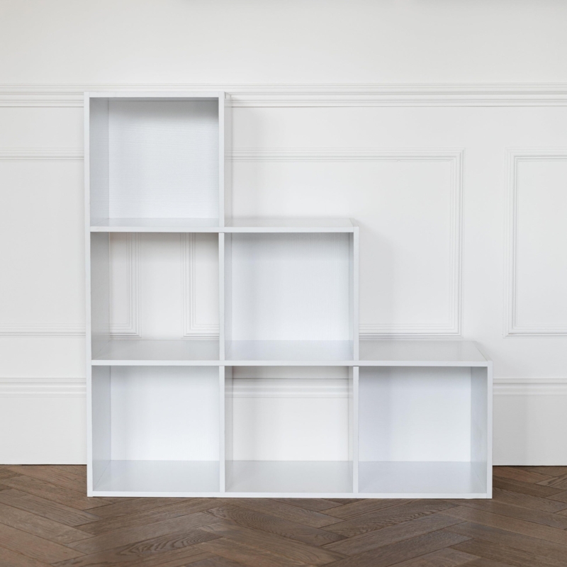 Cube Bookcase Stepped Silhouette White 6-Cube Ladder Shelving