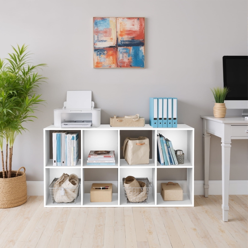 Cube Bookshelf 2x4 Grid Horizontal Layout Matte Finish Home Office