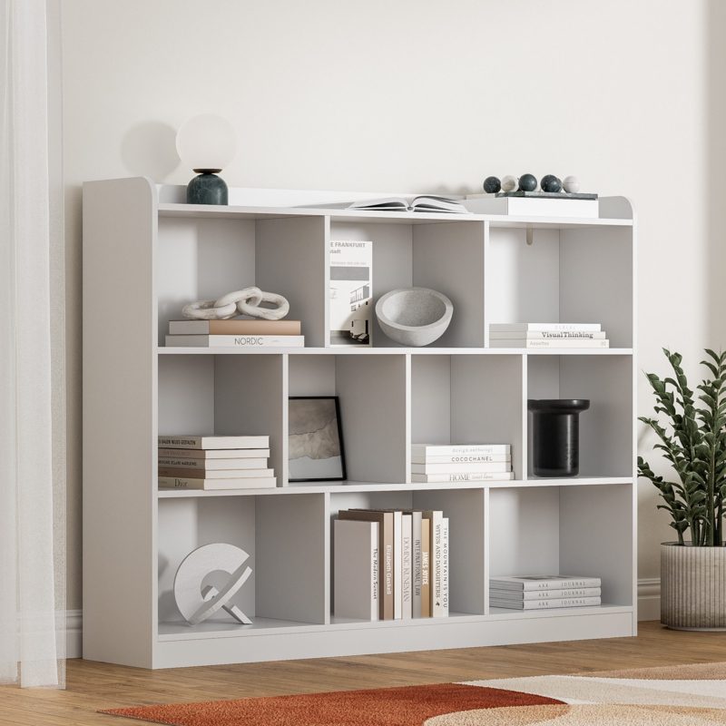 Cube Bookshelf Matte White Asymmetric 10-Cube Design Minimalist