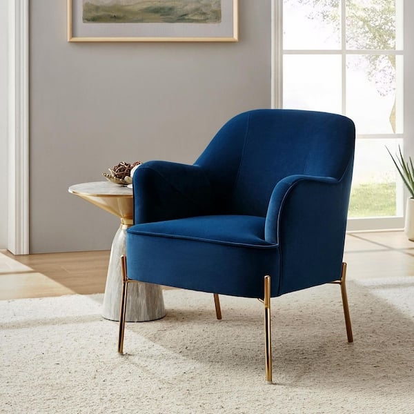 Curved Accent Chair with Piped Edges and Slim Gold Metal Legs