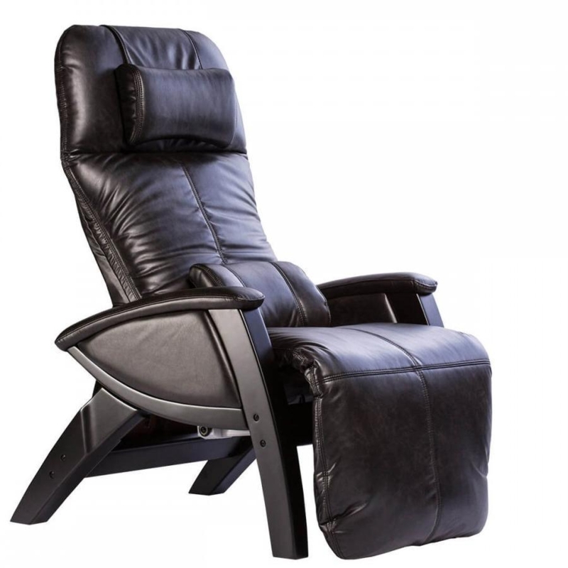 Curved Wood Frame Recliner in Chestnut Brown with Ergonomic Zero Gravity