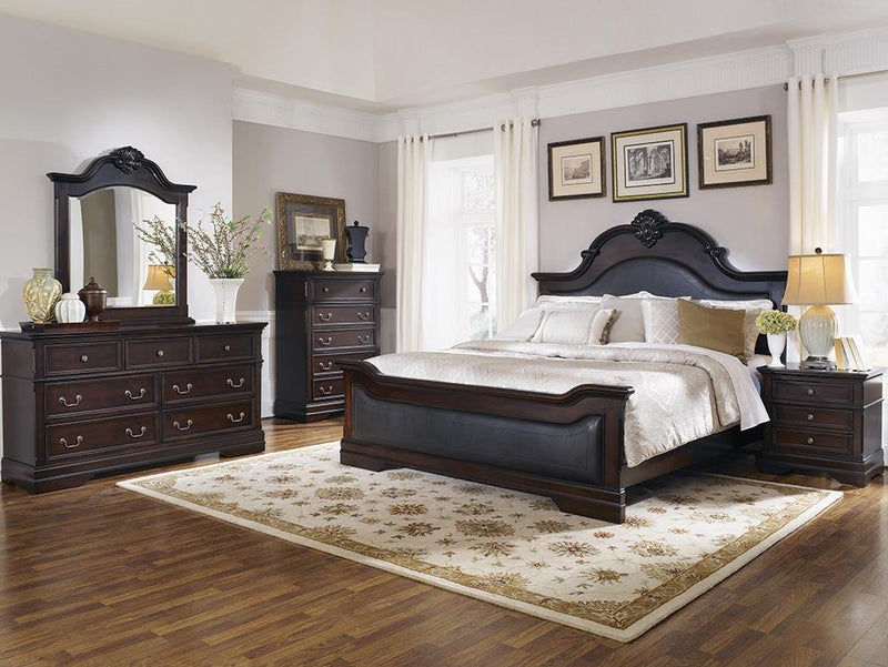 Dark Brown Bedroom Set Traditional Carved Details Bracket Feet