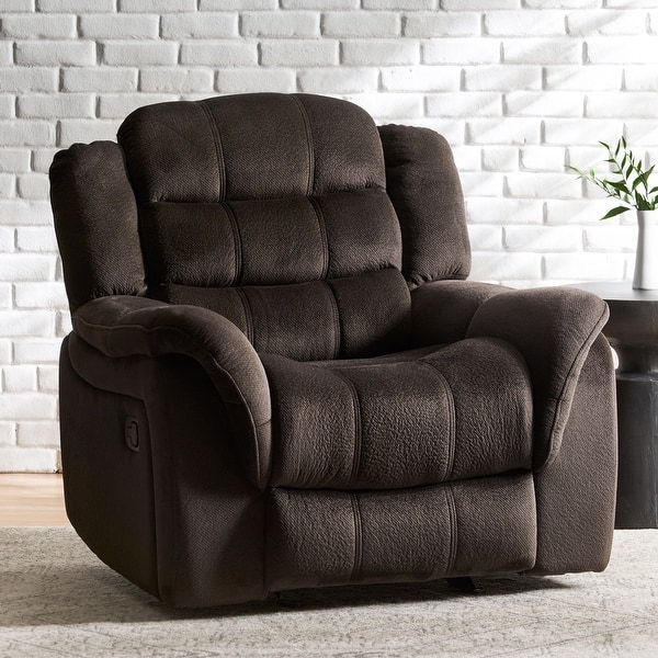Dark Brown Manual Glider Recliner with Overstuffed Channeled Arms