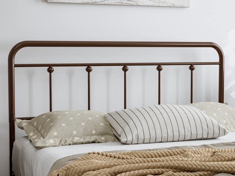 Dark Brown Metal Headboard Spindle Design with Ball Finials
