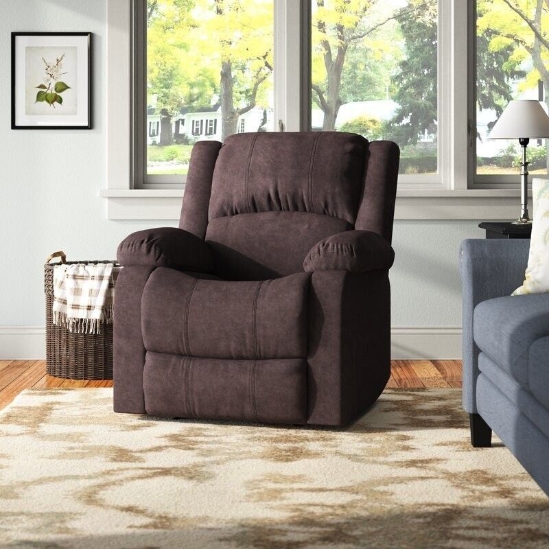 Dark Brown Recliner Plush Horizontal Stitching Microsuede Like Fabric