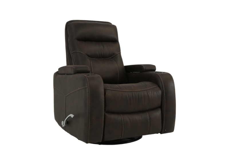 Dark Brown Swivel Glider Recliner with Integrated Cupholders
