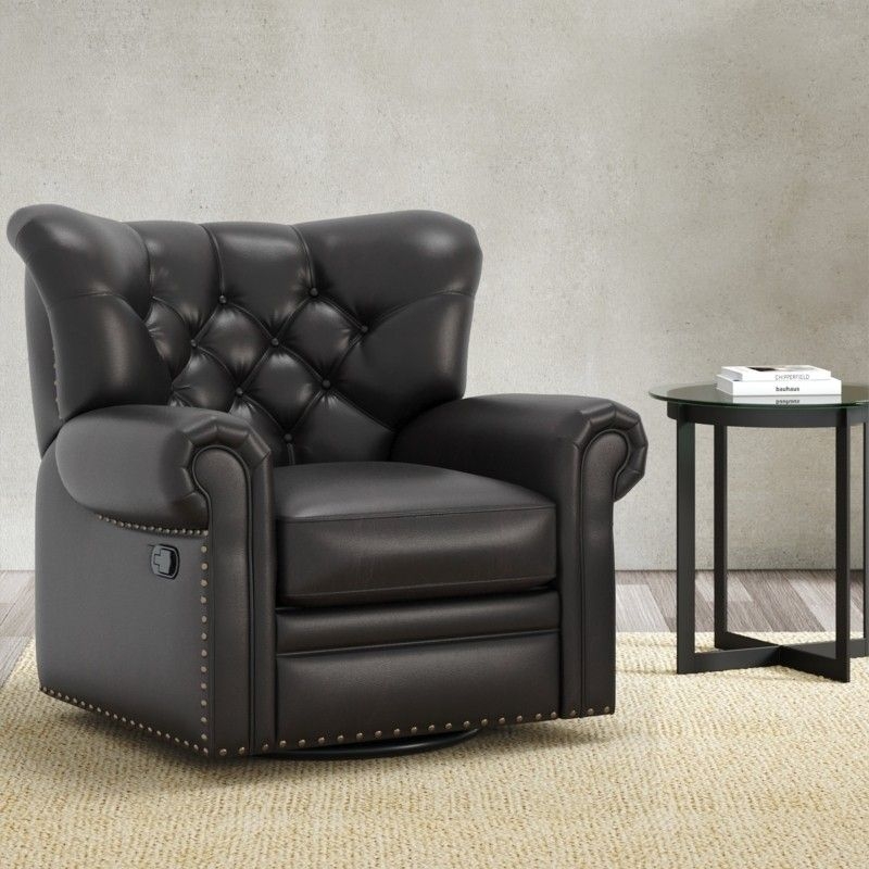 Dark Chocolate Swivel Recliner, Diamond Button Tufted Nailhead