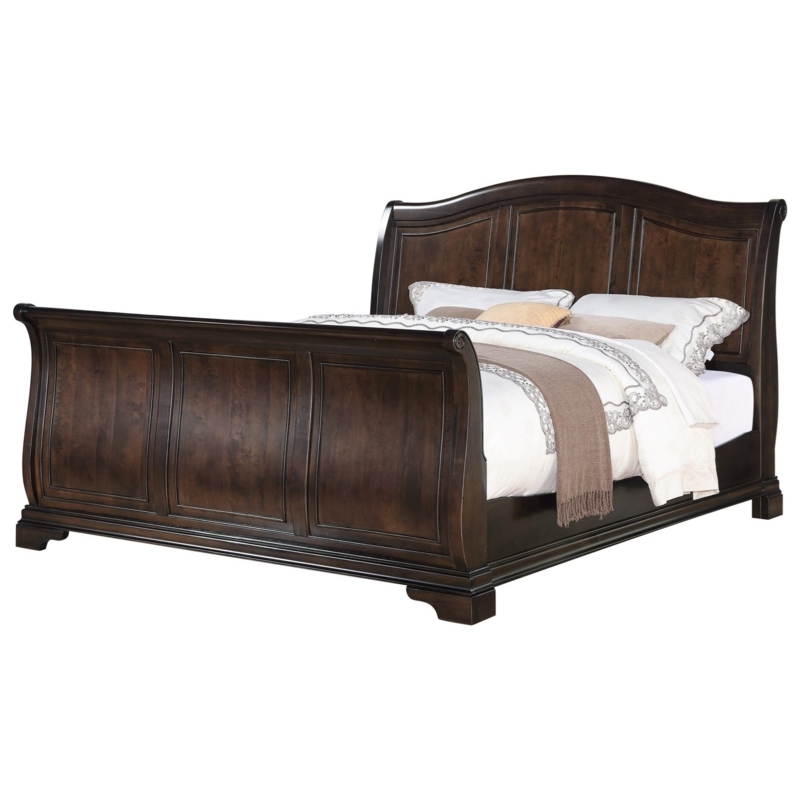Dark Espresso Sleigh Bed with Recessed Paneling and Bracket Feet