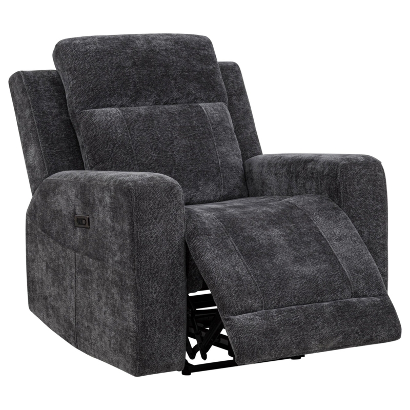 Dark Gray Chenille Power Recliner with Segmented Back