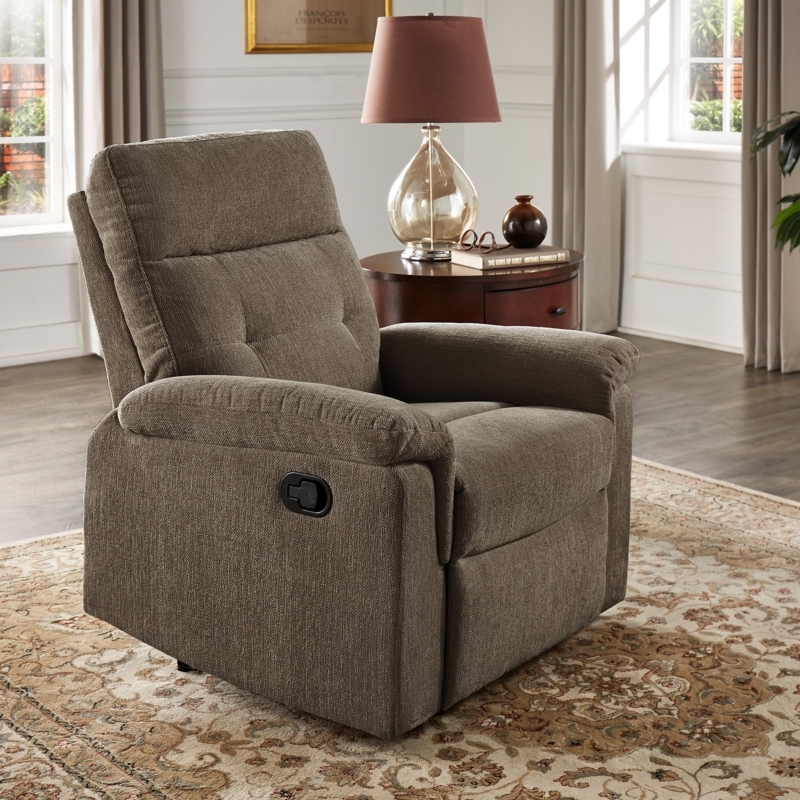 Dark Grey Chenille Manual Recliner with Padded Arms