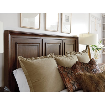 Dark Walnut Wood Panel Headboard with Recessed Detail