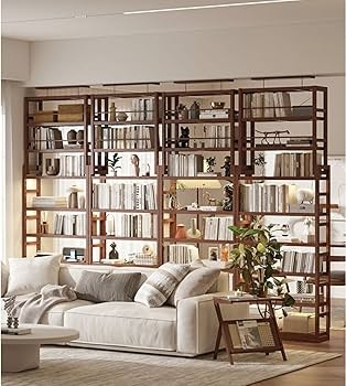 Dark Wood Library Bookcase Room Divider with Modular Open Shelving