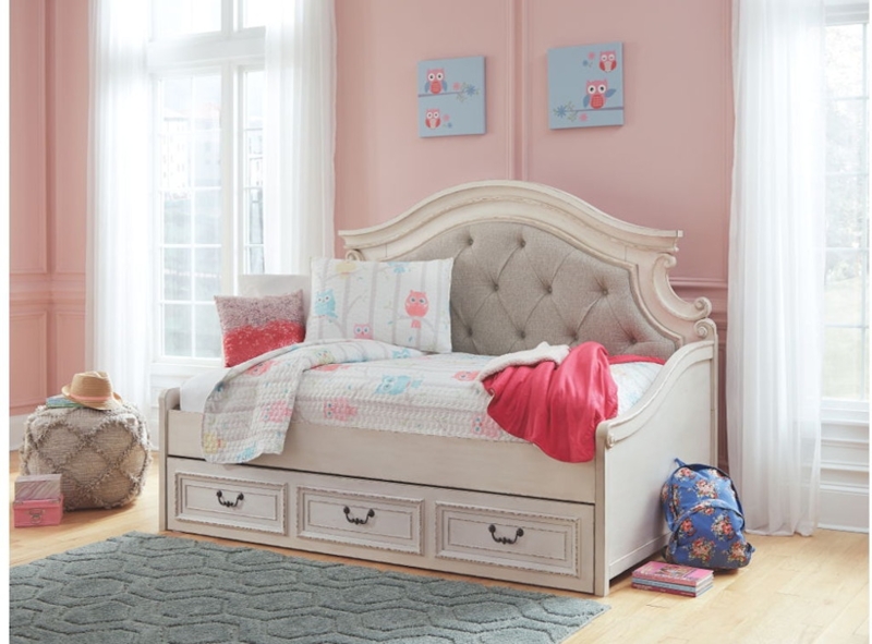 Daybed Chipped White Finish Diamond Tufted Back French Country Style