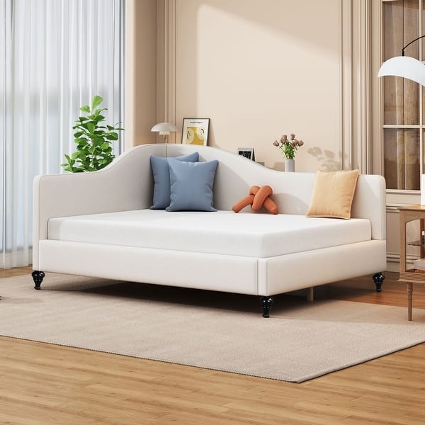 Daybed Cream Upholstered Corner Frame Black Turned Legs Transitional