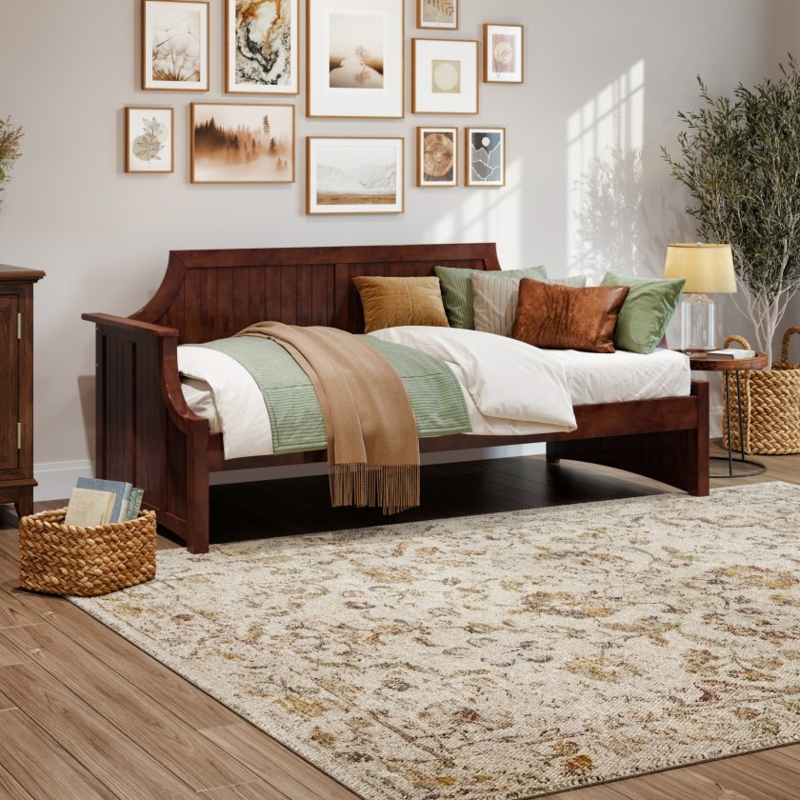 Daybed Walnut Brown Paneled Wood Frame Transitional Style Twin Size