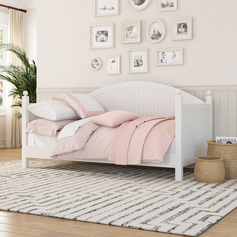 Daybed White Arched Beadboard Back Ball Post Finials Cottage Style