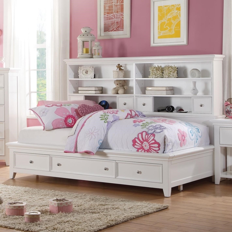 Daybed White Bookcase Headboard Three-Drawer Storage Recessed Panels