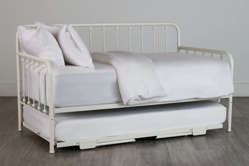 Daybed with Ball Finials, Spindle Back and Trundle, Vintage Farmhouse