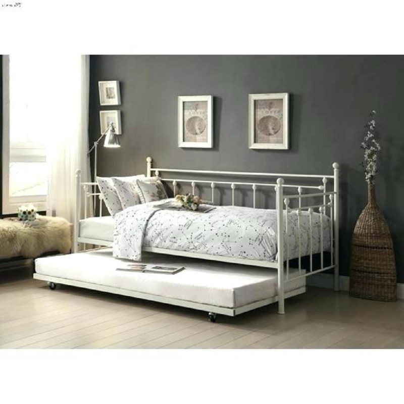 Daybed with Integrated Trundle, Spindled Metal Frame, Space Saving Idea