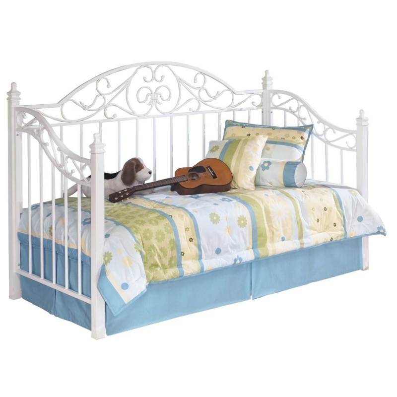 Daybed with Scrollwork Back and Finial Posts, Cottage Metal Frame