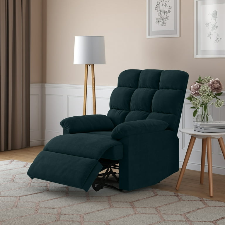 Deep Blue Microfiber Recliner Biscuit Tufted Chair