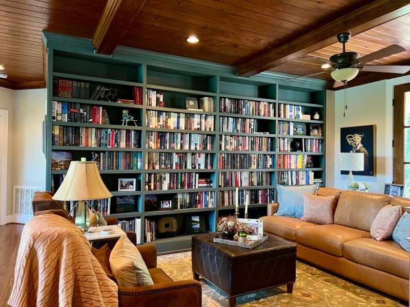 Deep Teal Bookcase Built-In Floor To Ceiling Library Wall Unit