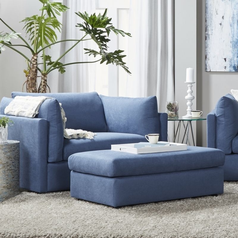 Denim Blue Chair And A Half With Ottoman Set