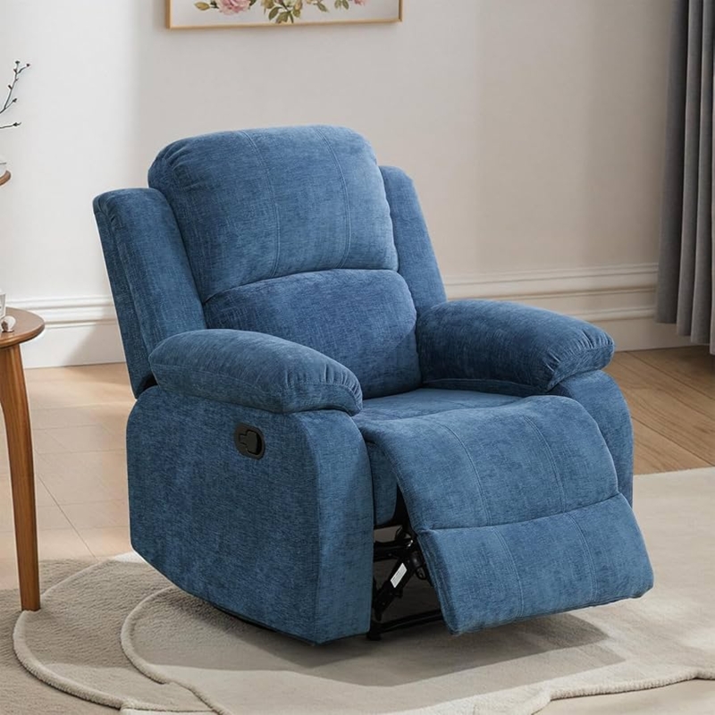 Denim Blue Recliner with Pillow Top Arms and Split Backrest