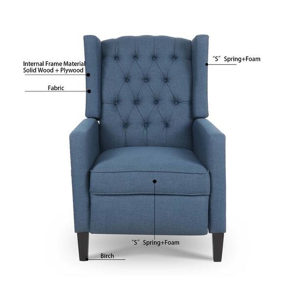 Denim Blue Wingback Recliner with Square Arms and Diamond Tufting