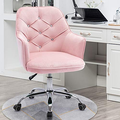 Desk Chair Velvet Diamond Tufting with Acrylic Buttons Chrome