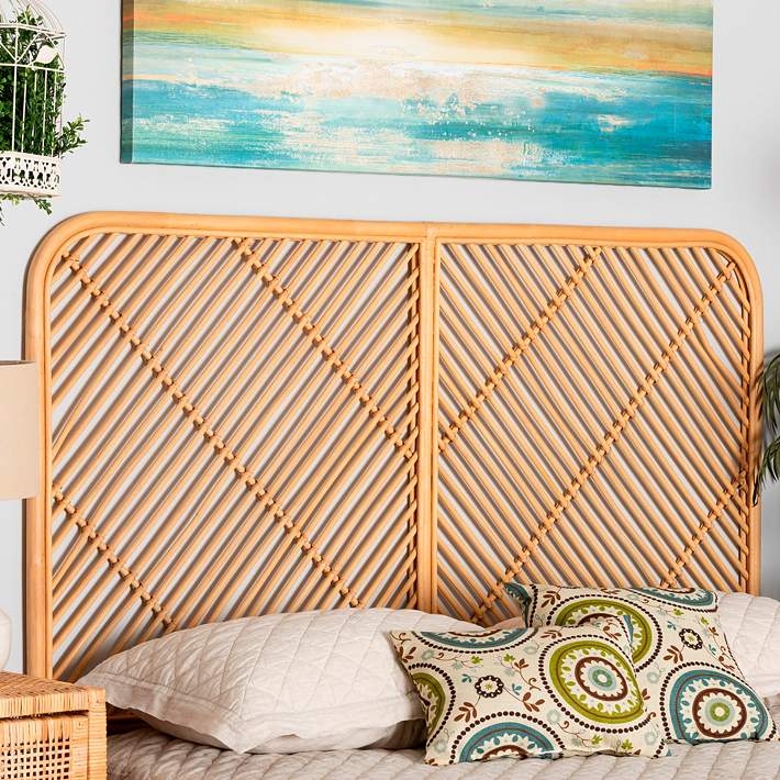 Diagonal Slat Headboard in Natural Rattan