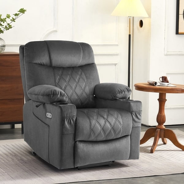 Diamond Quilted Lift Chair in Charcoal Grey with Cup Holders