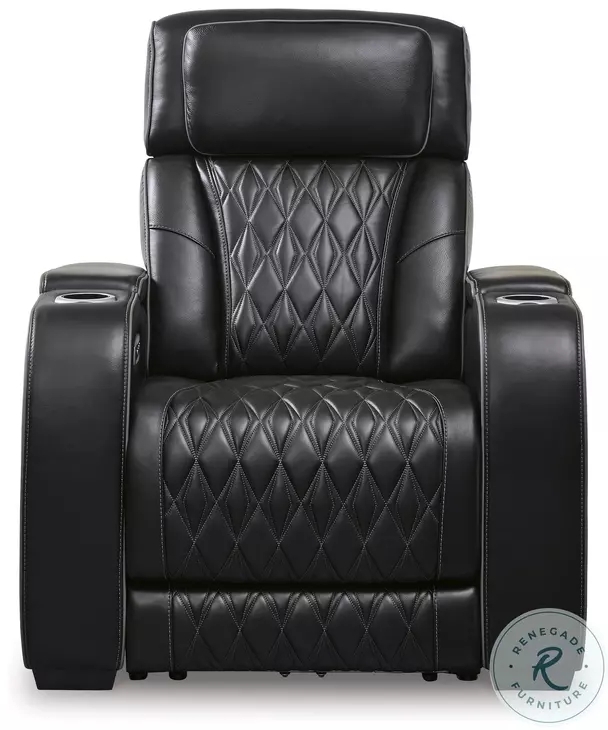 Diamond Stitched Power Recliner Black Theater Chair Cup Holders
