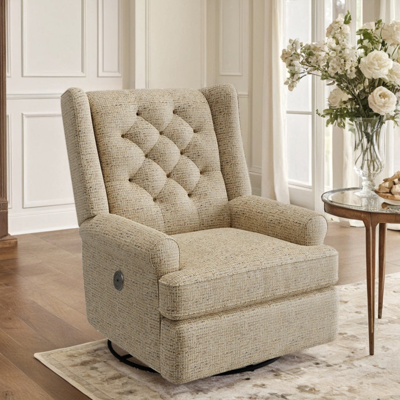Diamond Tufted Power Swivel Glider Recliner with Rolled Arms