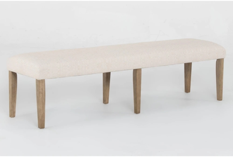 Dining Bench 70 Inch Extra Long Cream Linen Look Backless Seating