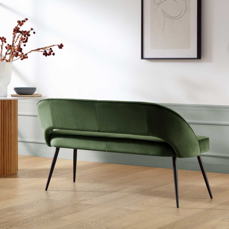 Dining Bench with Open Back Slit & Tapered Metal Legs