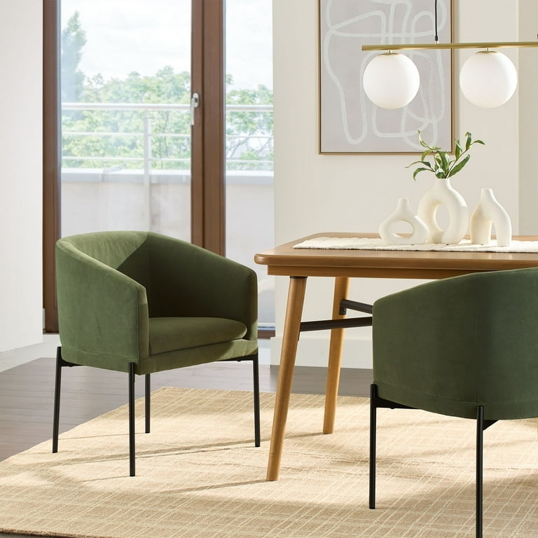 Dining Chair Olive Green Velvet Curved Silhouette Wood Tapered Legs