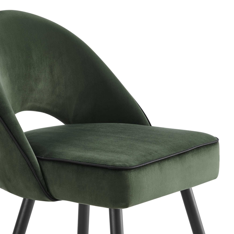 Dining Chair with Contrast Piping and Dark Green Velvet Upholstery