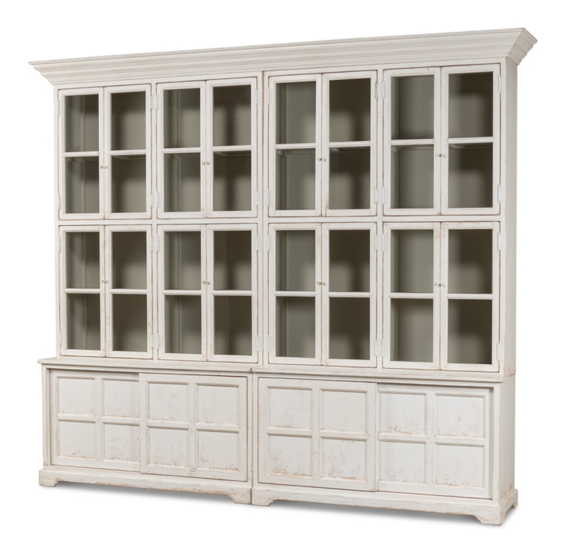 Distressed Antique White Arched Display Cabinet with Cremone Bolt
