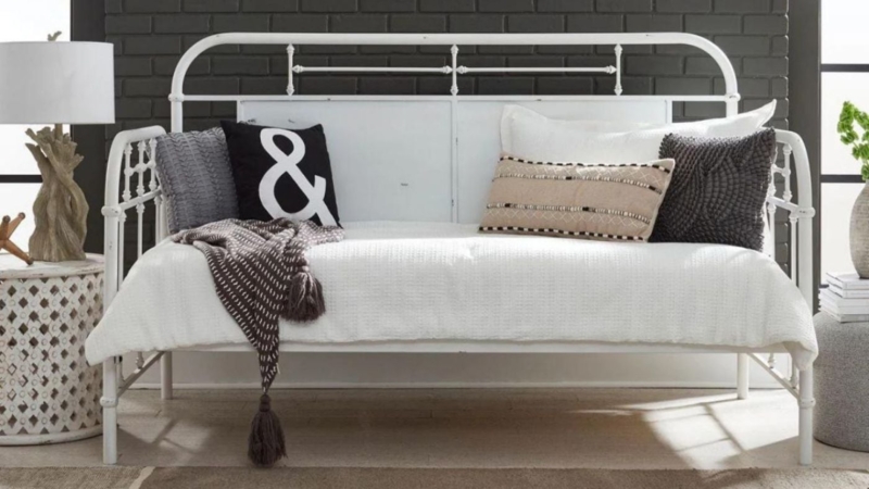 Distressed Antique White Daybed with Solid Panel Back