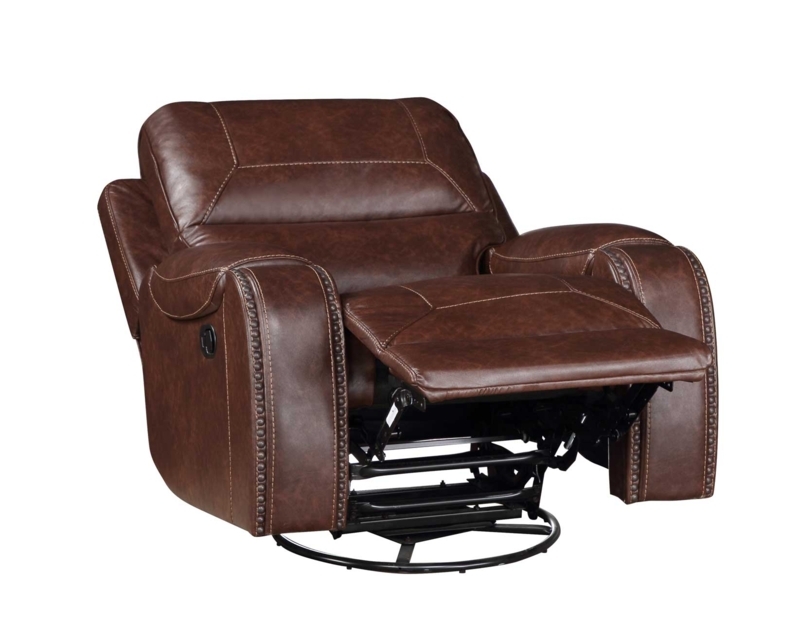 Distressed Brown Manual Swivel Glider Recliner Extended Footrest