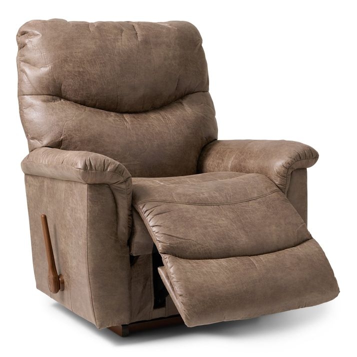 Distressed Faux Leather Rocker Recliner with Wood Handle Lever