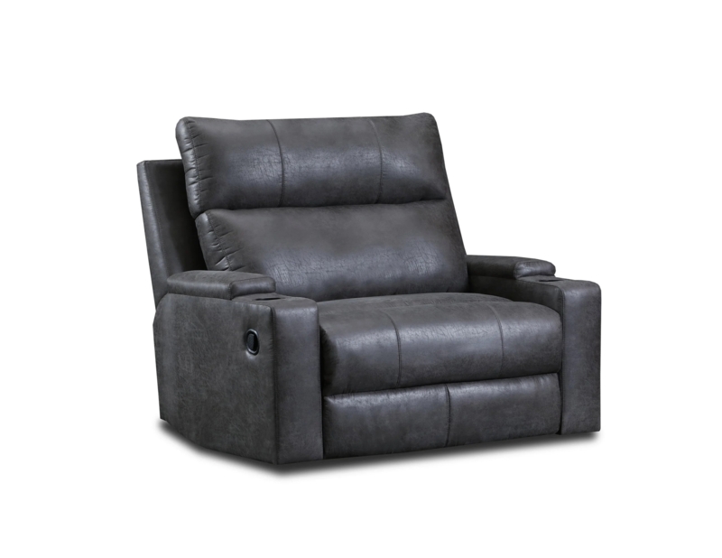 Distressed Leather Look Manual Recliner with Cup Holders