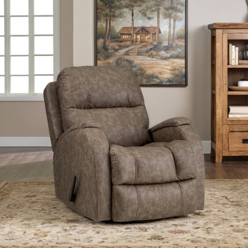 Distressed Leather Look Swivel Glider Recliner Taupe Manual