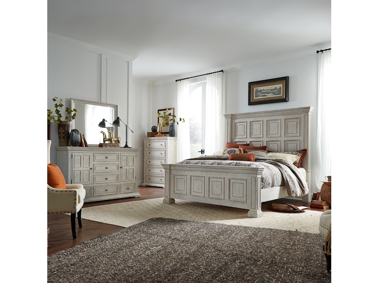 Distressed Off-White Bedroom Set with Whitewashed Recessed Panel Bed