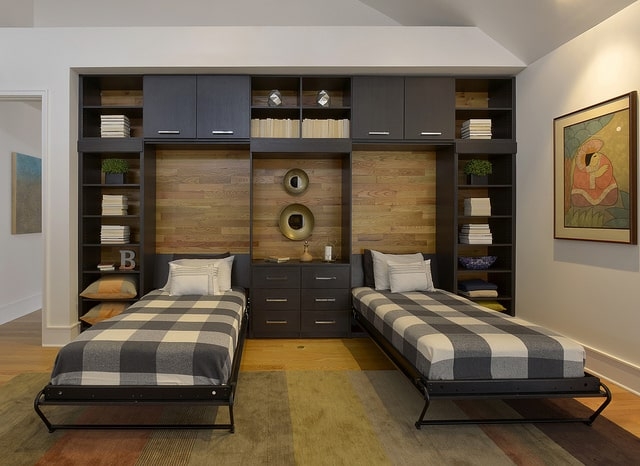 Double Murphy Bed Unit with Integrated Center Dresser
